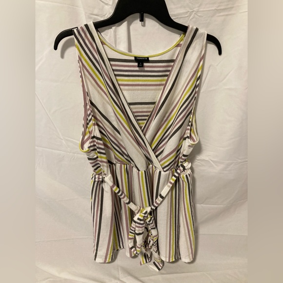 torrid Tops - Torrid faux wrap sleeveless striped babydoll blouse with belt plus size 3